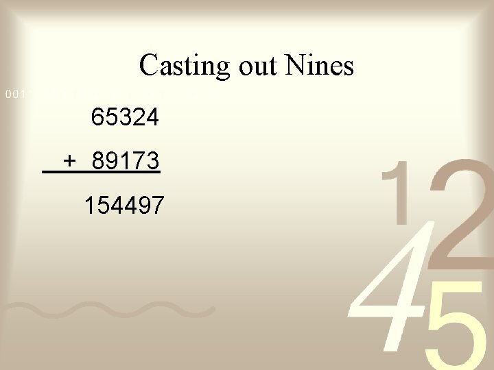 Casting out Nines 65324 + 89173 154497 