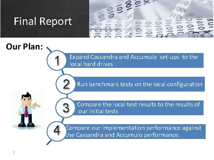 Final Report Our Plan: 1 4 2 Expand Cassandra and Accumulo set-ups to the