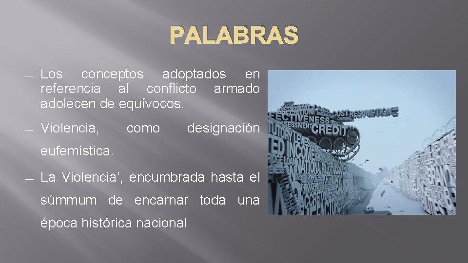 PALABRAS ― Los conceptos adoptados en referencia al conflicto armado adolecen de equívocos. ―