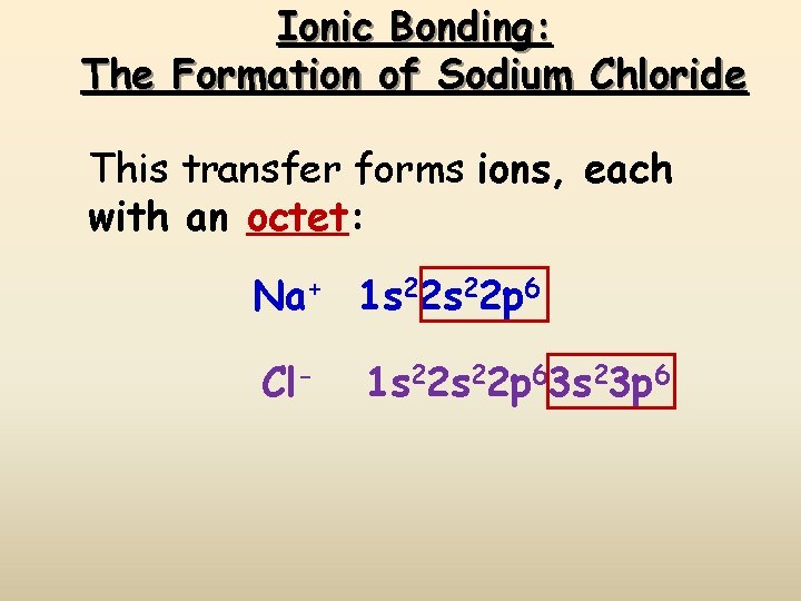 Ionic Bonding: The Formation of Sodium Chloride This transfer forms ions, each with an