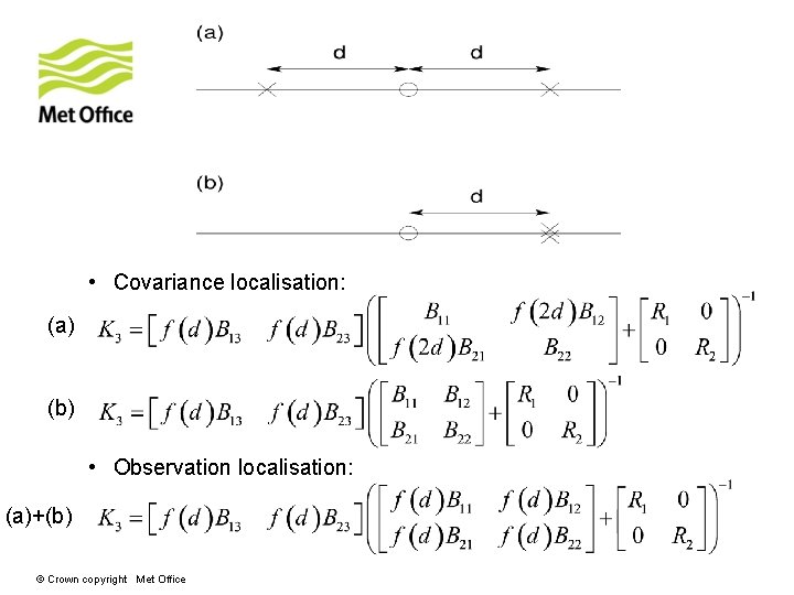  • Covariance localisation: (a) (b) • Observation localisation: (a)+(b) © Crown copyright Met