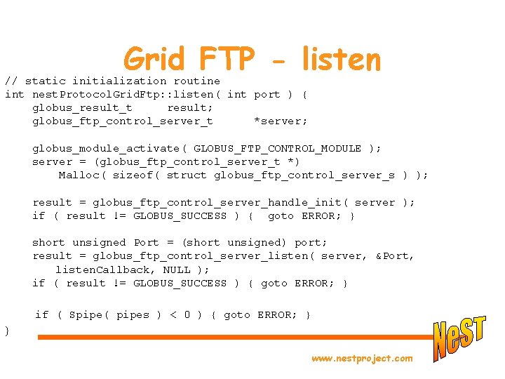 Grid FTP - listen // static initialization routine int nest. Protocol. Grid. Ftp: :