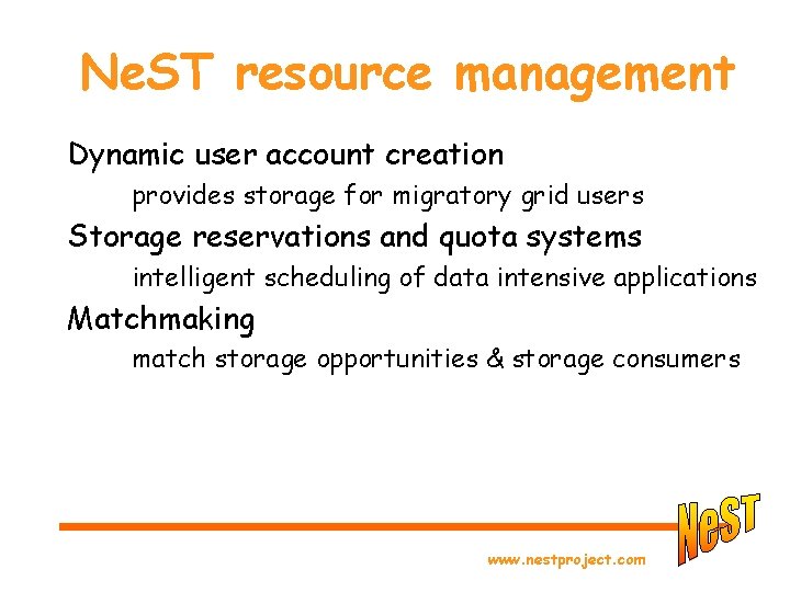 Ne. ST resource management Dynamic user account creation provides storage for migratory grid users