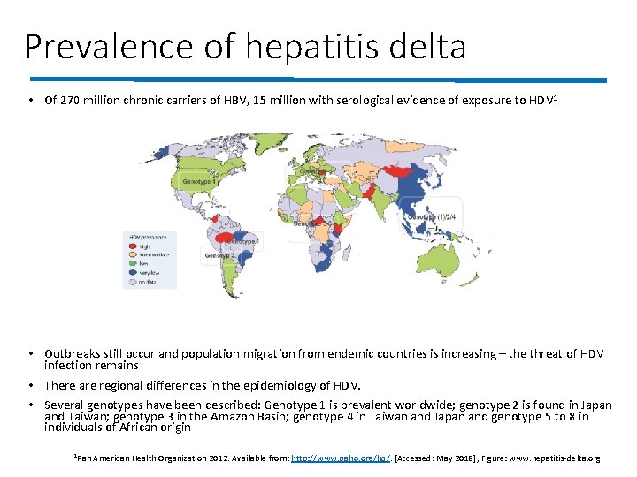 Prevalence of hepatitis delta • Of 270 million chronic carriers of HBV, 15 million