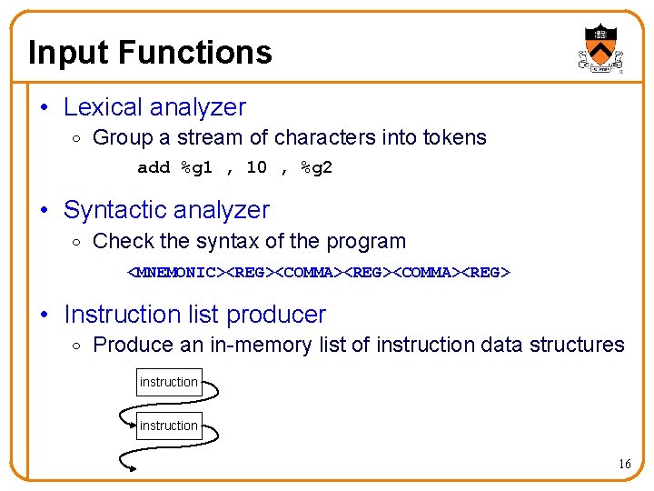 Input Functions • Lexical analyzer o Group a stream of characters into tokens add