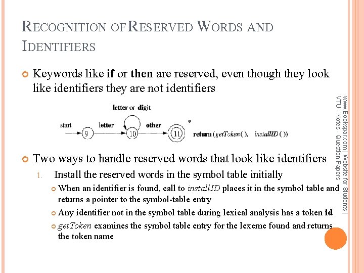 RECOGNITION OF RESERVED WORDS AND IDENTIFIERS Keywords like if or then are reserved, even