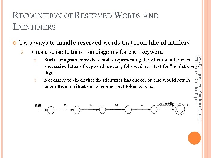 RECOGNITION OF RESERVED WORDS AND IDENTIFIERS Two ways to handle reserved words that look