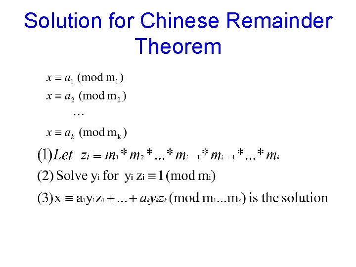 Solution for Chinese Remainder Theorem 