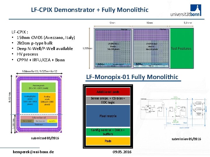 LF-CPIX Demonstrator + Fully Monolithic LF-CPIX : • 150 nm CMOS (Avezzano, Italy) •