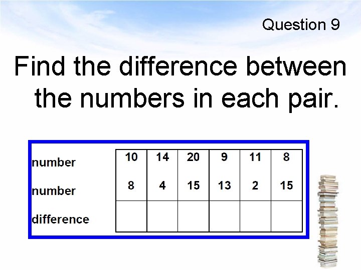 Question 9 Find the difference between the numbers in each pair. 