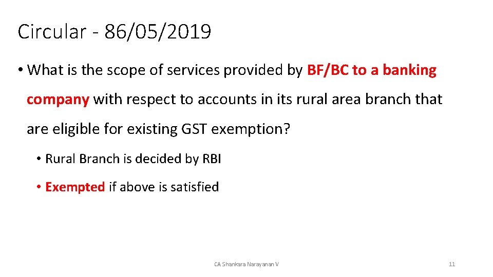 Circular - 86/05/2019 • What is the scope of services provided by BF/BC to