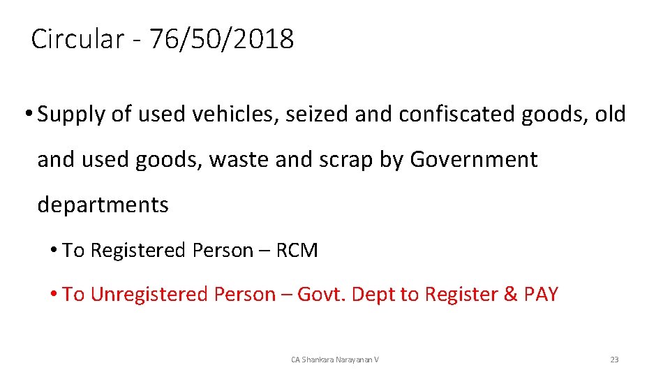 Circular - 76/50/2018 • Supply of used vehicles, seized and confiscated goods, old and