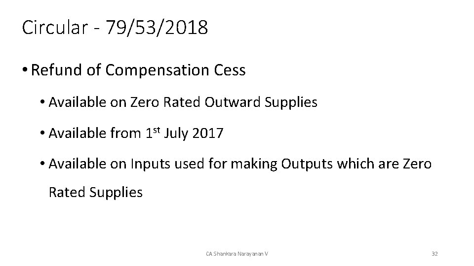 Circular - 79/53/2018 • Refund of Compensation Cess • Available on Zero Rated Outward