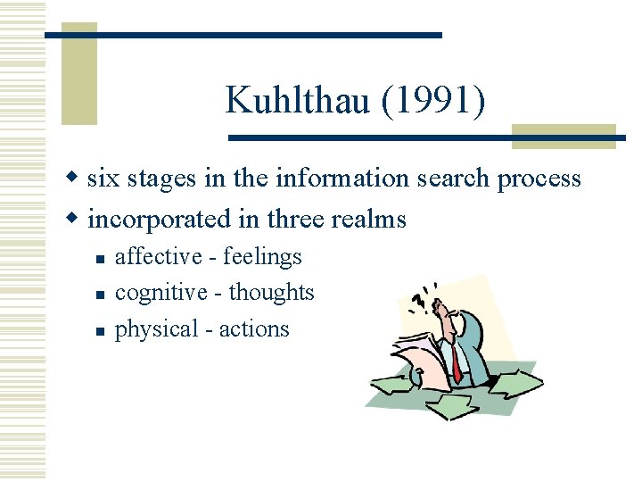 Kuhlthau (1991) w six stages in the information search process w incorporated in three