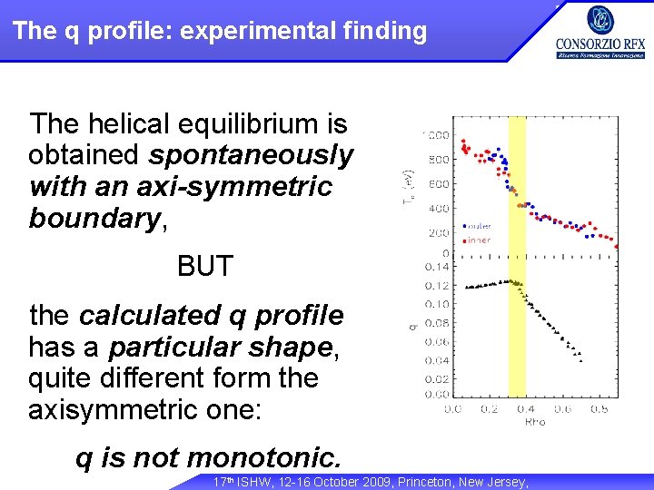 The q profile: experimental finding The helical equilibrium is obtained spontaneously with an axi-symmetric