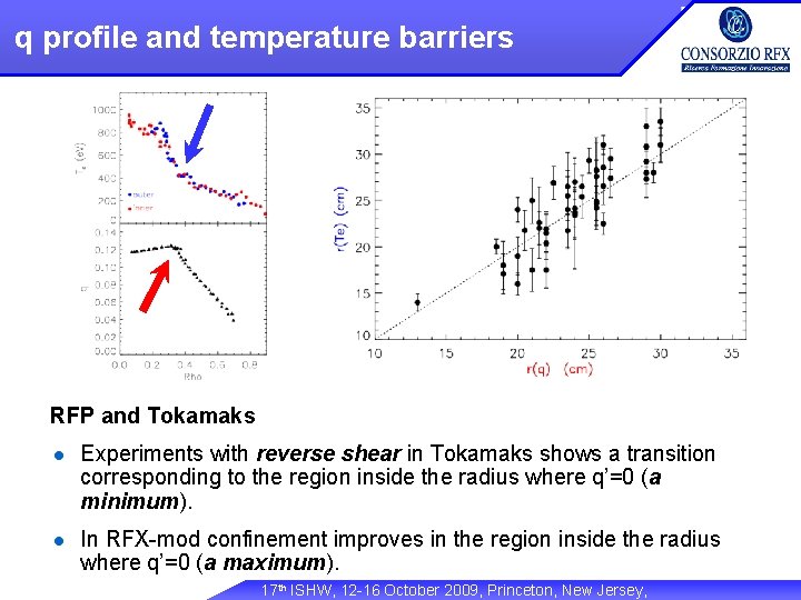 q profile and temperature barriers RFP and Tokamaks Experiments with reverse shear in Tokamaks