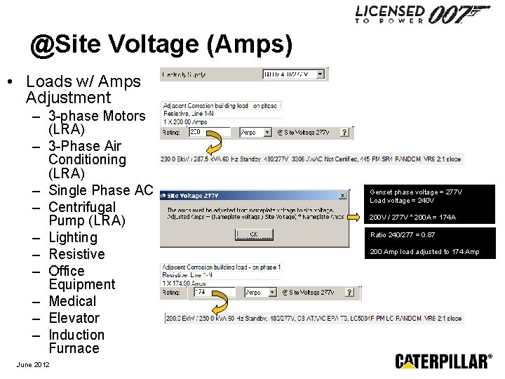 @Site Voltage (Amps) • Loads w/ Amps Adjustment – 3 -phase Motors (LRA) –