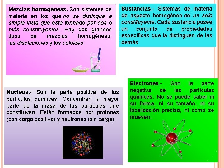 Mezclas homogéneas. Son sistemas de materia en los que no se distingue a simple