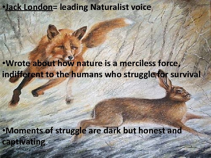  • Jack London= leading Naturalist voice • Wrote about how nature is a
