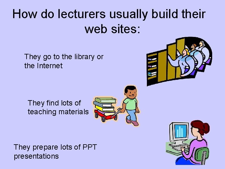 How do lecturers usually build their web sites: They go to the library or
