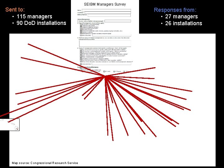 SEIBM Managers Survey Sent to: • 115 managers • 90 Do. D installations Map