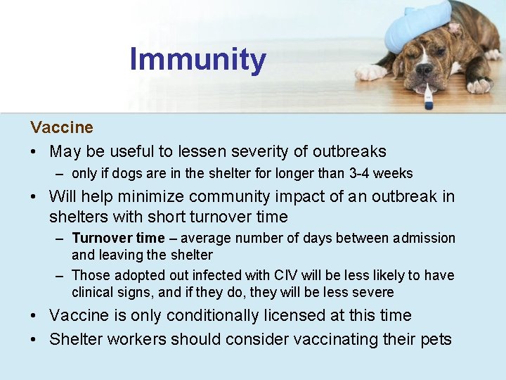 Immunity Vaccine • May be useful to lessen severity of outbreaks – only if