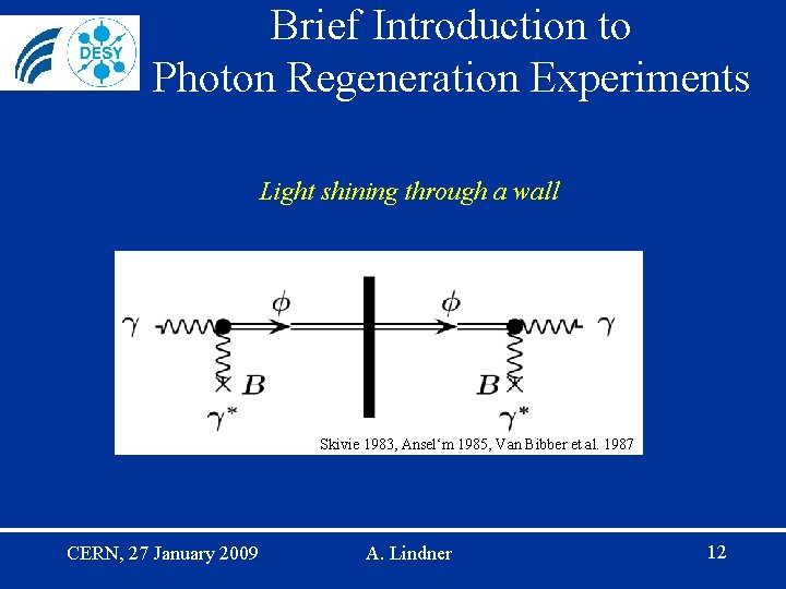 Brief Introduction to Photon Regeneration Experiments Light shining through a wall Skivie 1983, Ansel‘m