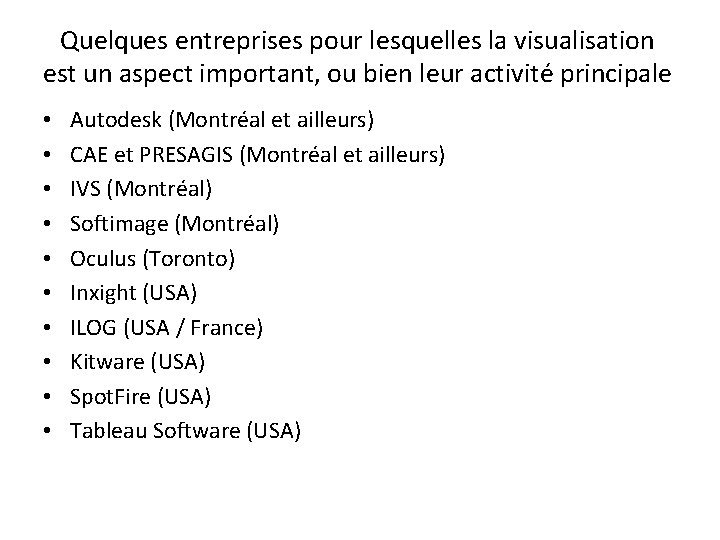 Quelques entreprises pour lesquelles la visualisation est un aspect important, ou bien leur activité