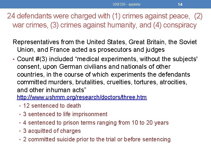 300/330 - appleby 14 24 defendants were charged with (1) crimes against peace, (2)