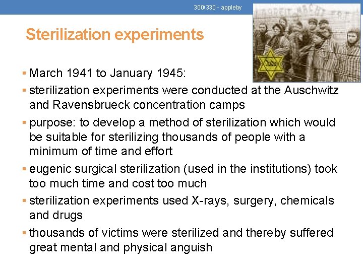 300/330 - appleby 5 Sterilization experiments § March 1941 to January 1945: § sterilization