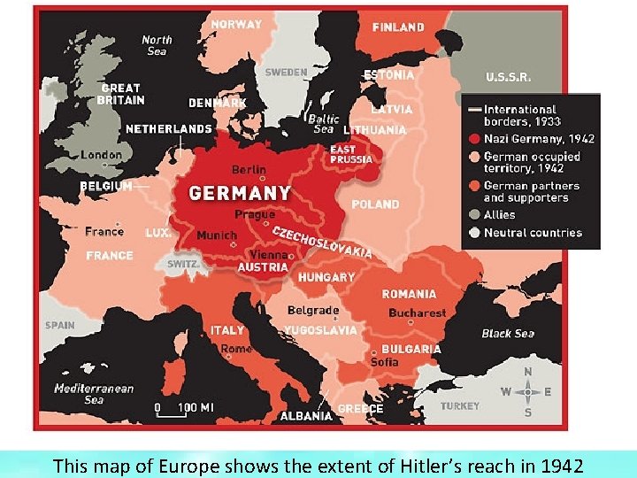 This map of Europe shows the extent of Hitler’s reach in 1942 