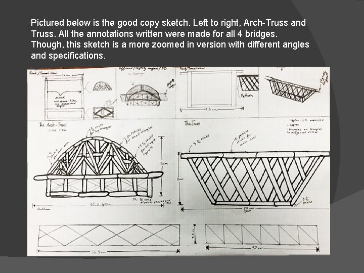 Pictured below is the good copy sketch. Left to right, Arch-Truss and Truss. All