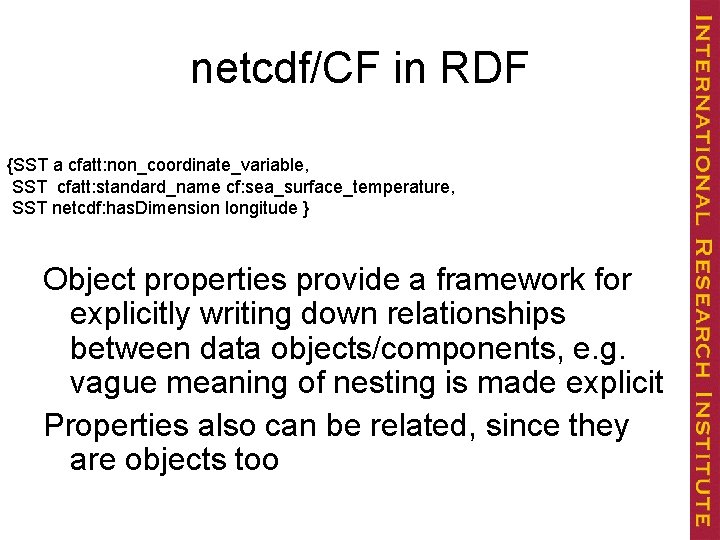 netcdf/CF in RDF {SST a cfatt: non_coordinate_variable, SST cfatt: standard_name cf: sea_surface_temperature, SST netcdf:
