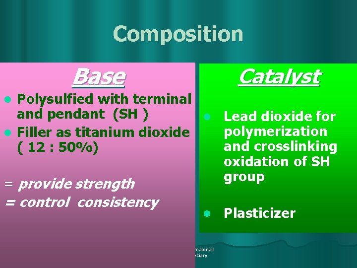 Composition Base Catalyst Polysulfied with terminal and pendant (SH ) l Lead dioxide for
