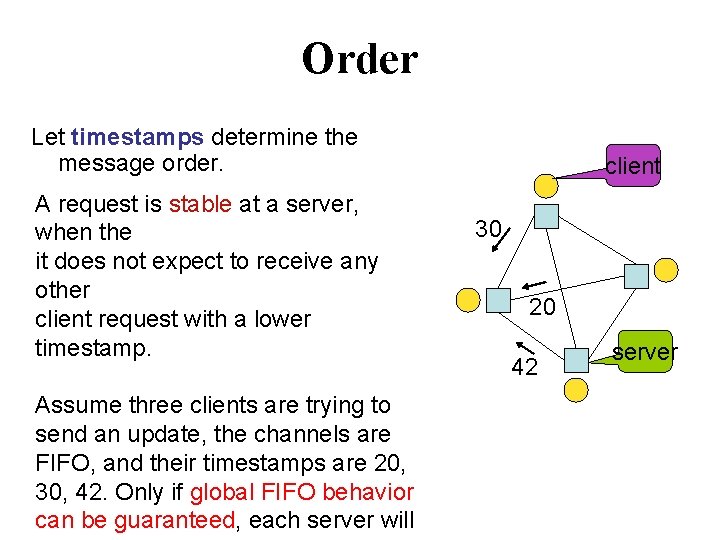 Order Let timestamps determine the message order. A request is stable at a server,