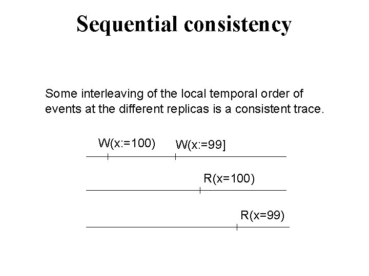 Sequential consistency Some interleaving of the local temporal order of events at the different