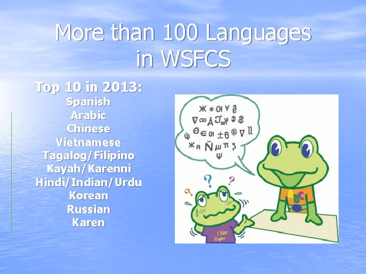 More than 100 Languages in WSFCS Top 10 in 2013: Spanish Arabic Chinese Vietnamese