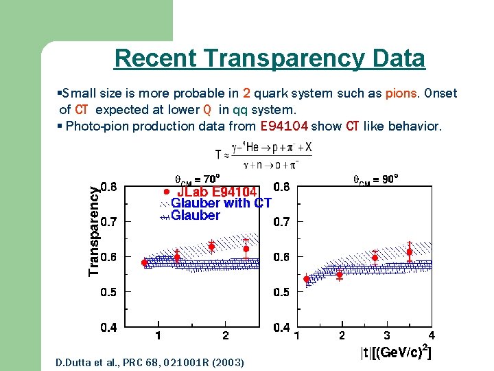 Recent Transparency Data §Small size is more probable in 2 quark system such as