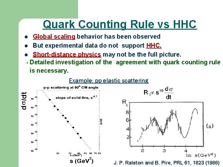 Quark Counting Rule vs HHC Global scaling behavior has been observed l But experimental