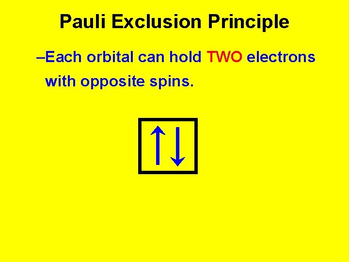 Pauli Exclusion Principle –Each orbital can hold TWO electrons with opposite spins. 