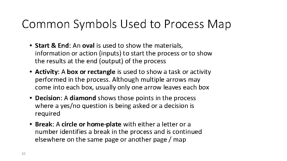 Common Symbols Used to Process Map • Start & End: An oval is used