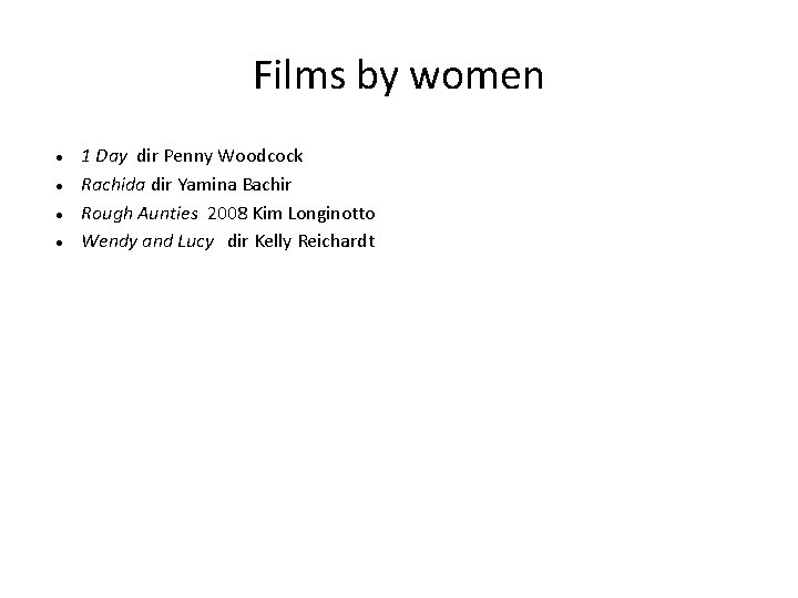 Films by women 1 Day dir Penny Woodcock Rachida dir Yamina Bachir Rough Aunties