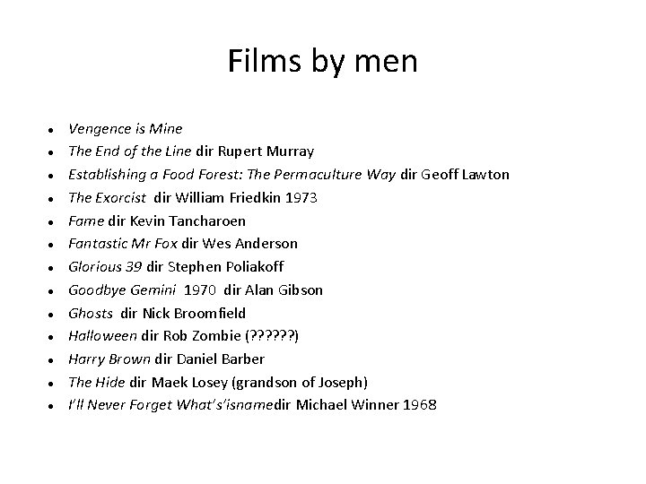 Films by men Vengence is Mine The End of the Line dir Rupert Murray