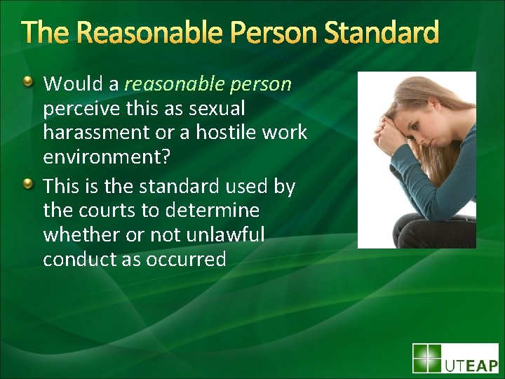 The Reasonable Person Standard Would a reasonable person perceive this as sexual harassment or