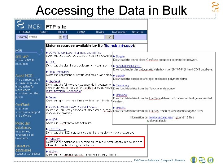 Accessing the Data in Bulk Pub. Chem—Substance, Compound, Bio. Assay 