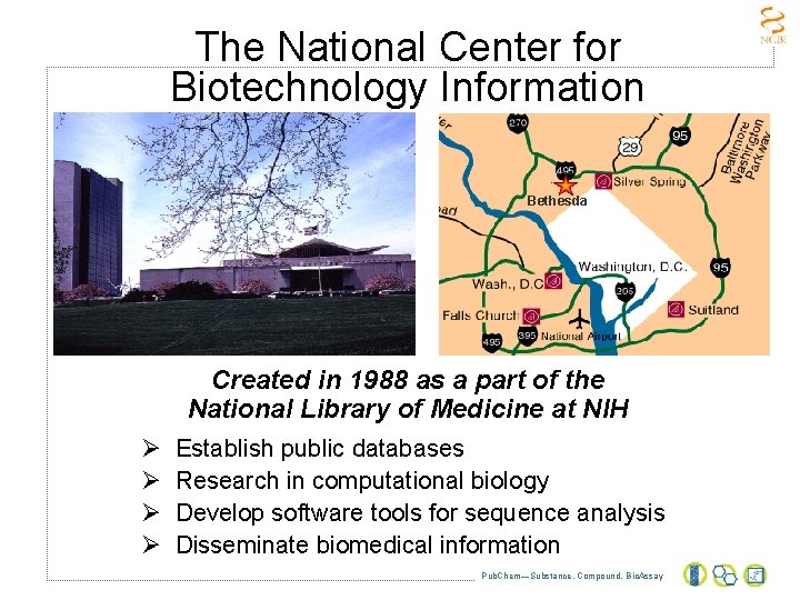 The National Center for Biotechnology Information Bethesda Created in 1988 as a part of