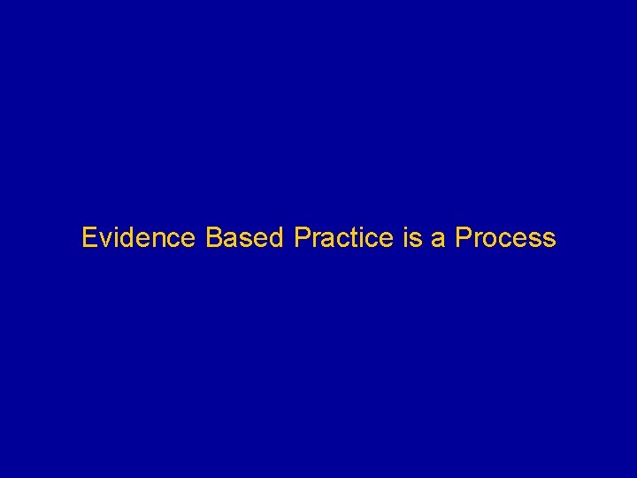 Evidence Based Practice is a Process 