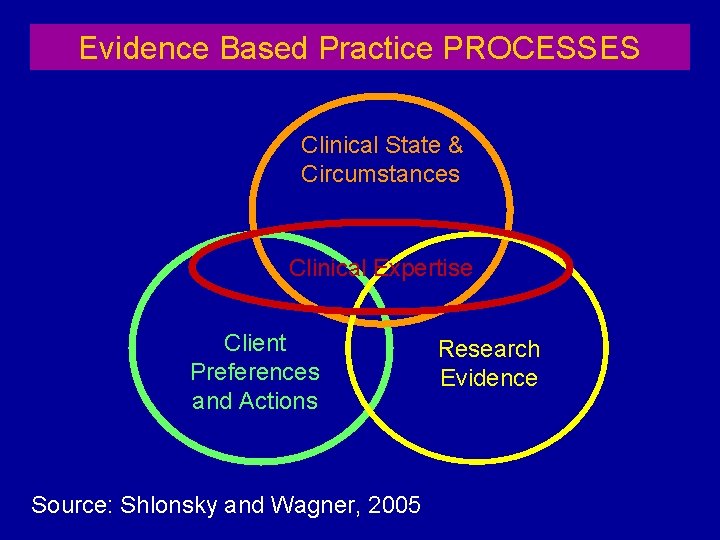 Evidence Based Practice PROCESSES Clinical State & Circumstances Clinical Expertise Client Preferences and Actions