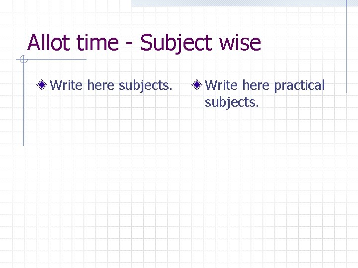 Allot time - Subject wise Write here subjects. Write here practical subjects. 