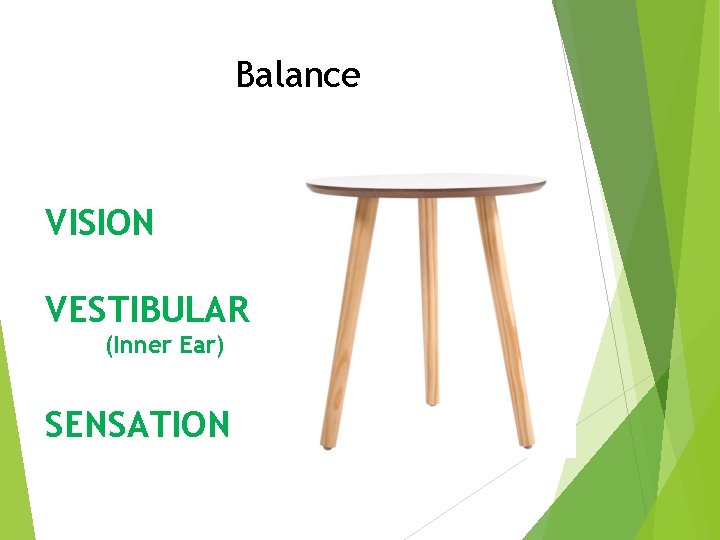 Balance VISION VESTIBULAR (Inner Ear) SENSATION 